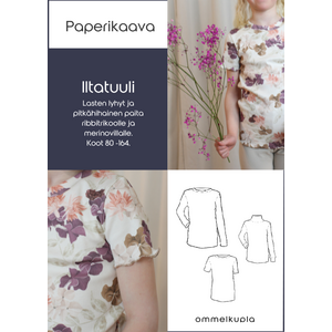 ILTATUULI - lasten paidan ompelukaava ribbitrikoolle ja merinovillalle koot 80-164